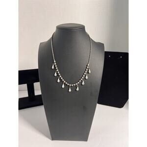Vtg Teardrop Charm Tennis Choker Necklace Rhinestone Retro 14” L